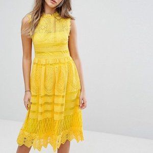 Boohoo Lace Crochet Dress (Yellow)